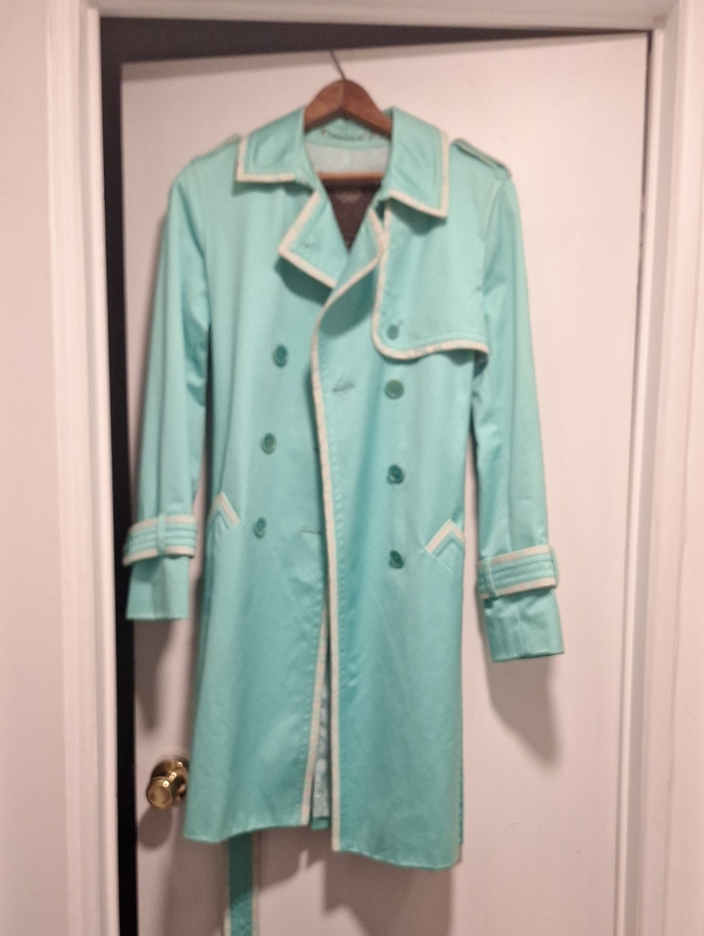 COACH Women’s Aqua Trench Coat with Contrast Trim